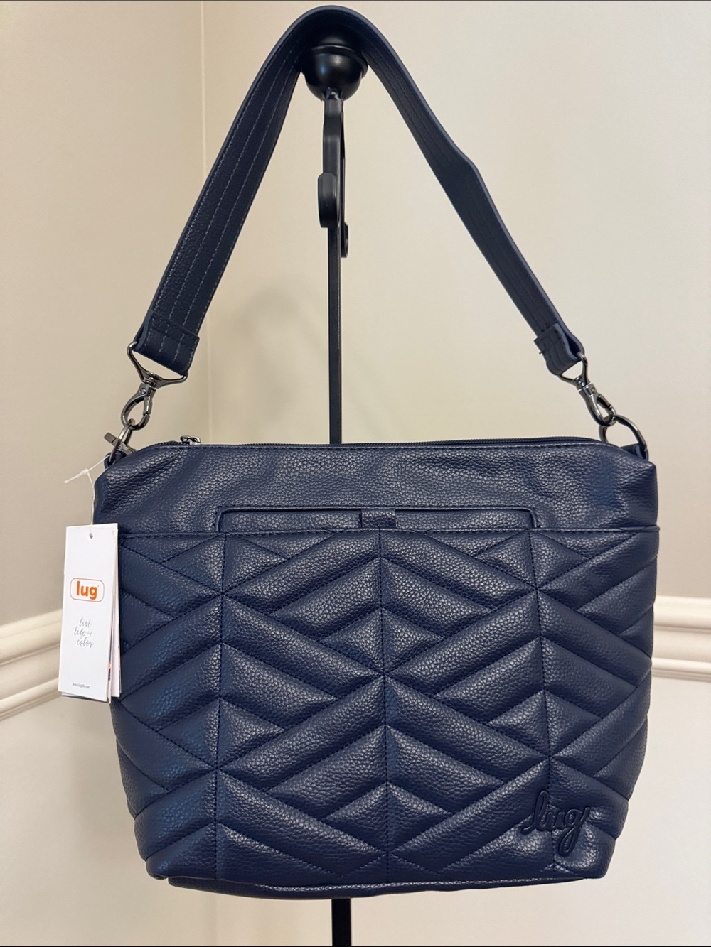 lug classic VL Navy Flare Shoulder/ Crossbody Bag with Patterned Strap